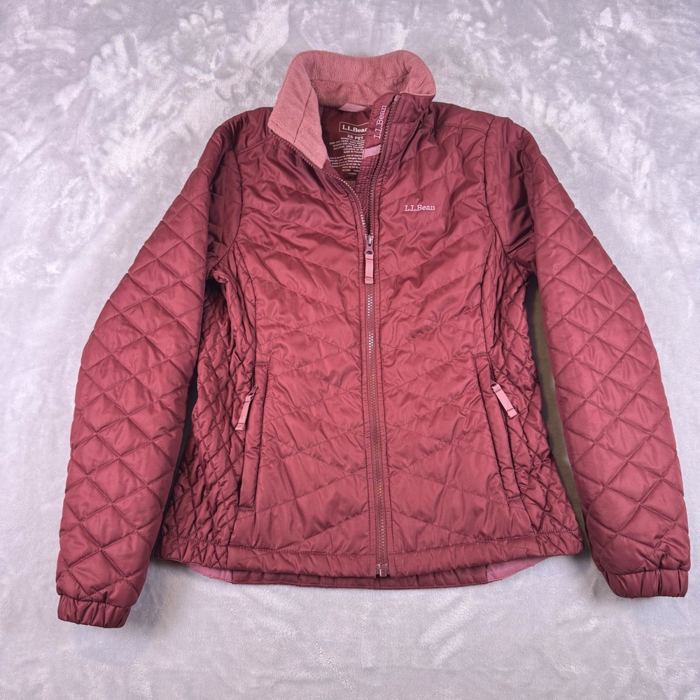 LL Bean Primaloft Packaway Jacket Womens XS Petite‎ Burgundy Quilted 511238*
